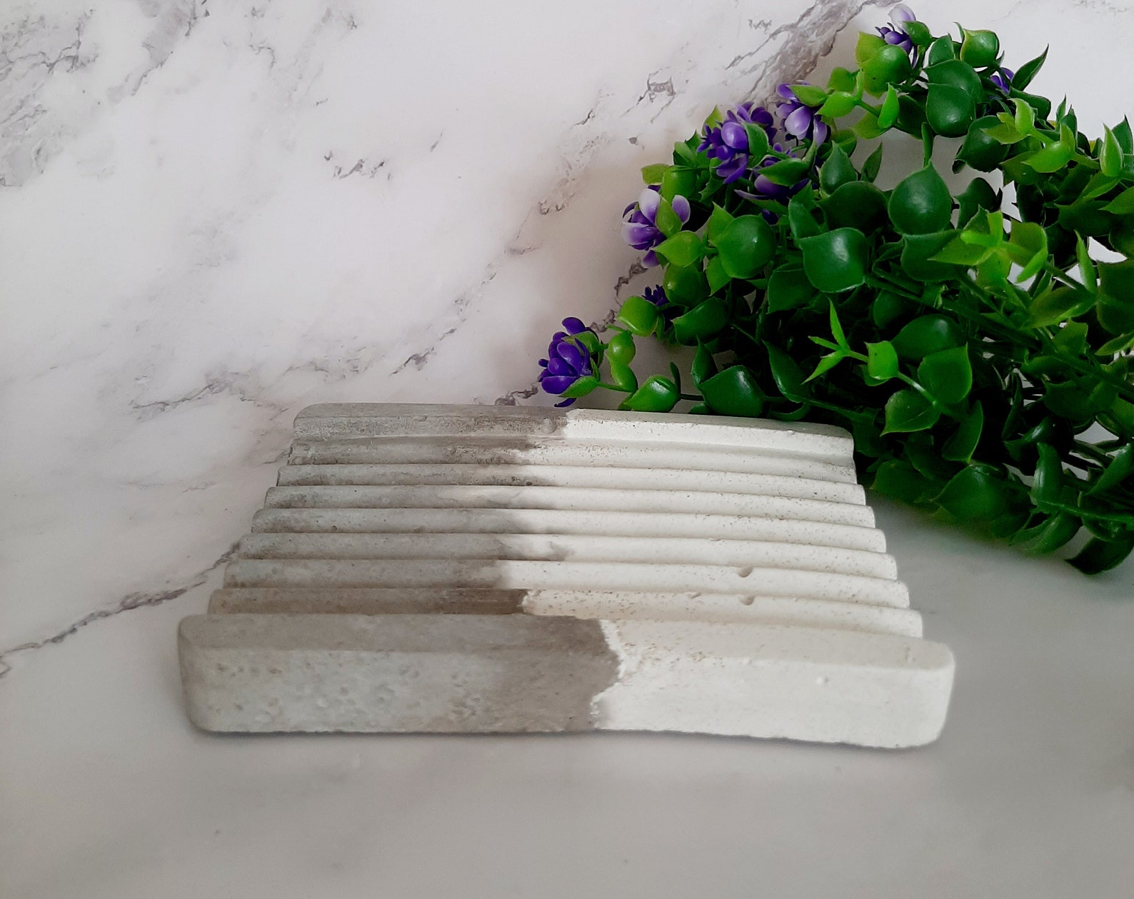 Ridged Concrete Soap Dish in Grey and White Etsy UK