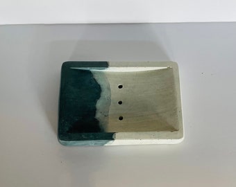 IMPERFECT Bluey Green and White Concrete Soap Dish