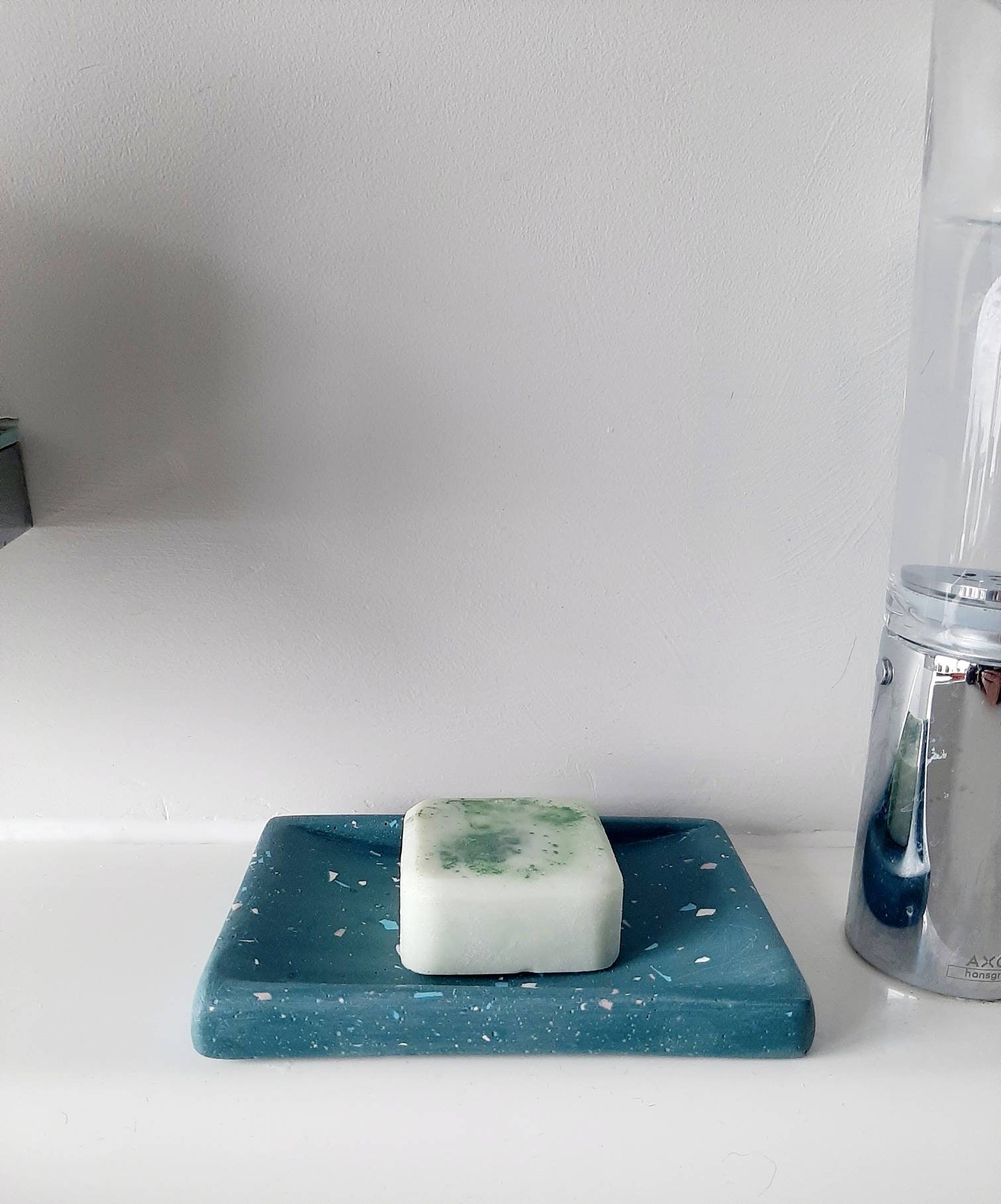 Teal Green Jesmonite Soap Dish with flecks of white blue and Etsy