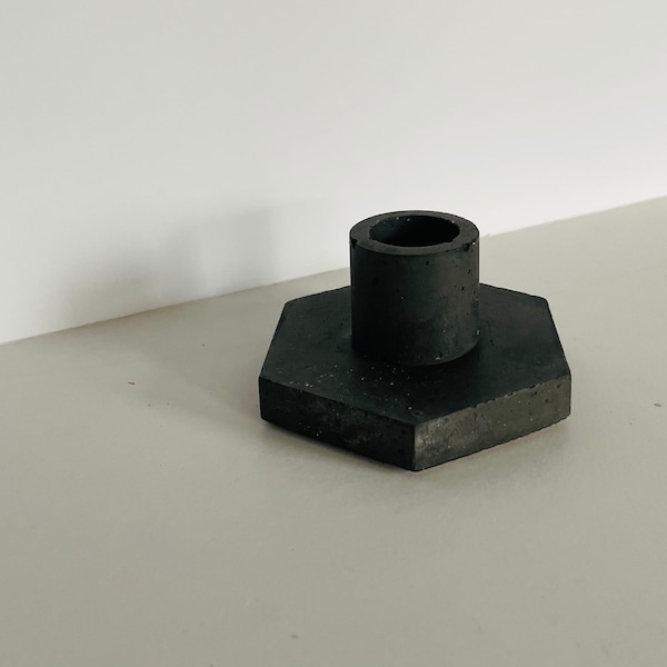 Black Geometric Concrete Candle Holder