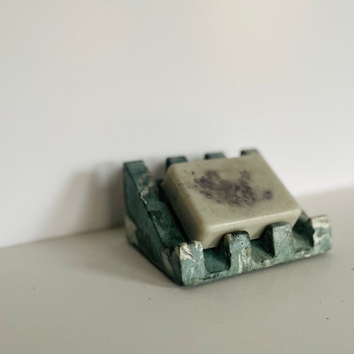 Concrete Soap Dish in Marbled Green and White Etsy UK