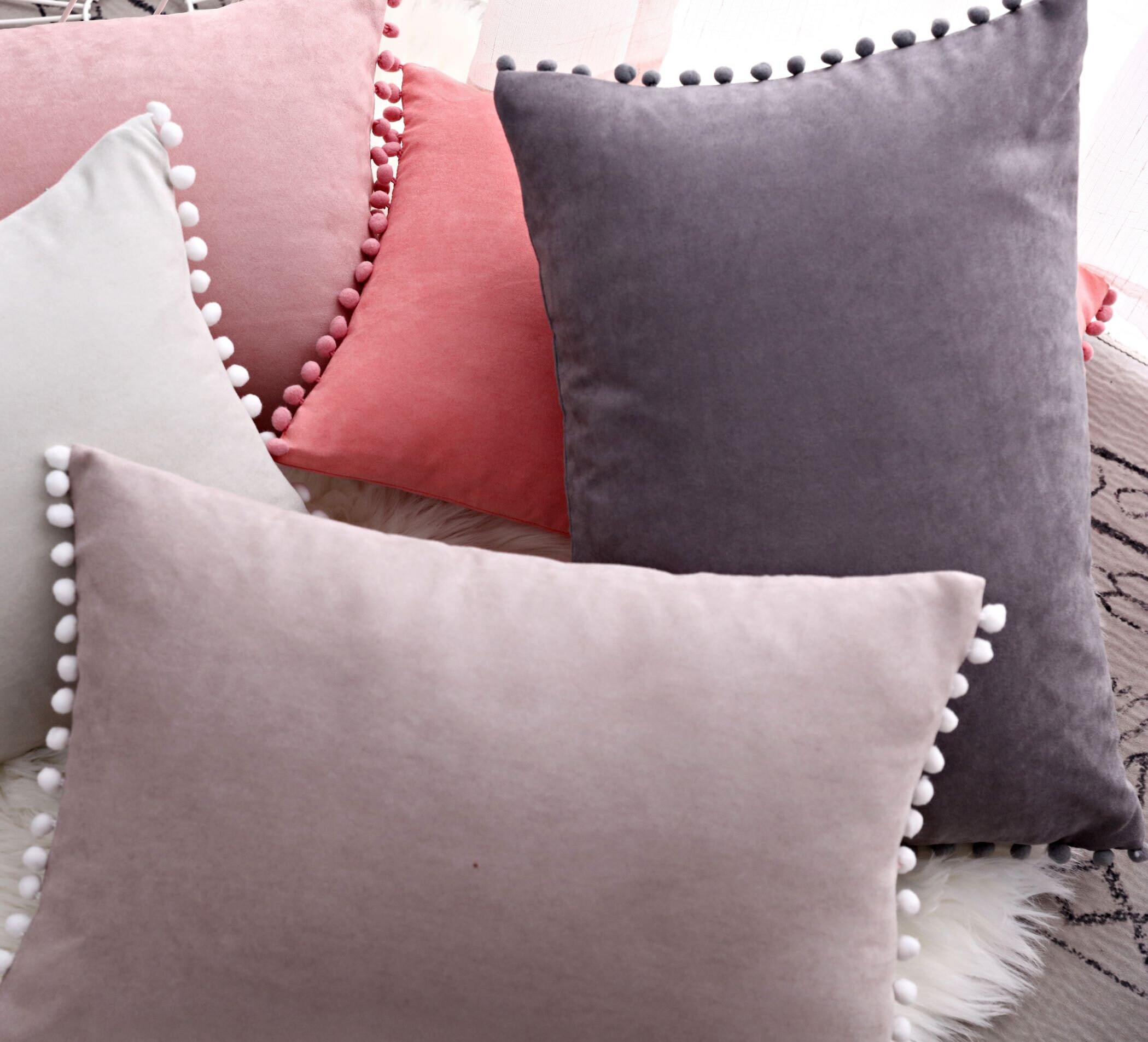 Grey Indoor Cushion Rectangular with Pom Pom Edging Cover Only Etsy