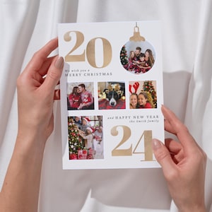 Cartão de fotos de família de feliz ano novo e feriado de Natal | Modelo de cartão de Natal para impressão de feliz Natal e feriado do Canva personalizável