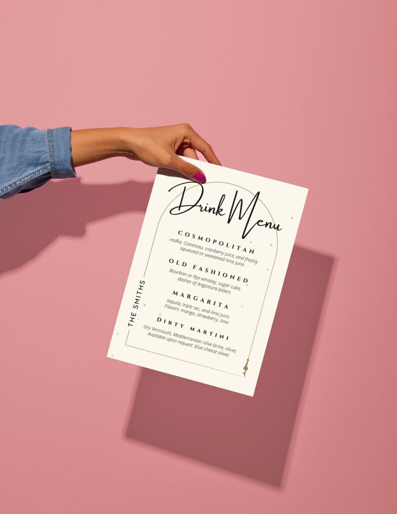 Customizable Wedding Drink Menu Template: Elegant Bar Menu (digital ...