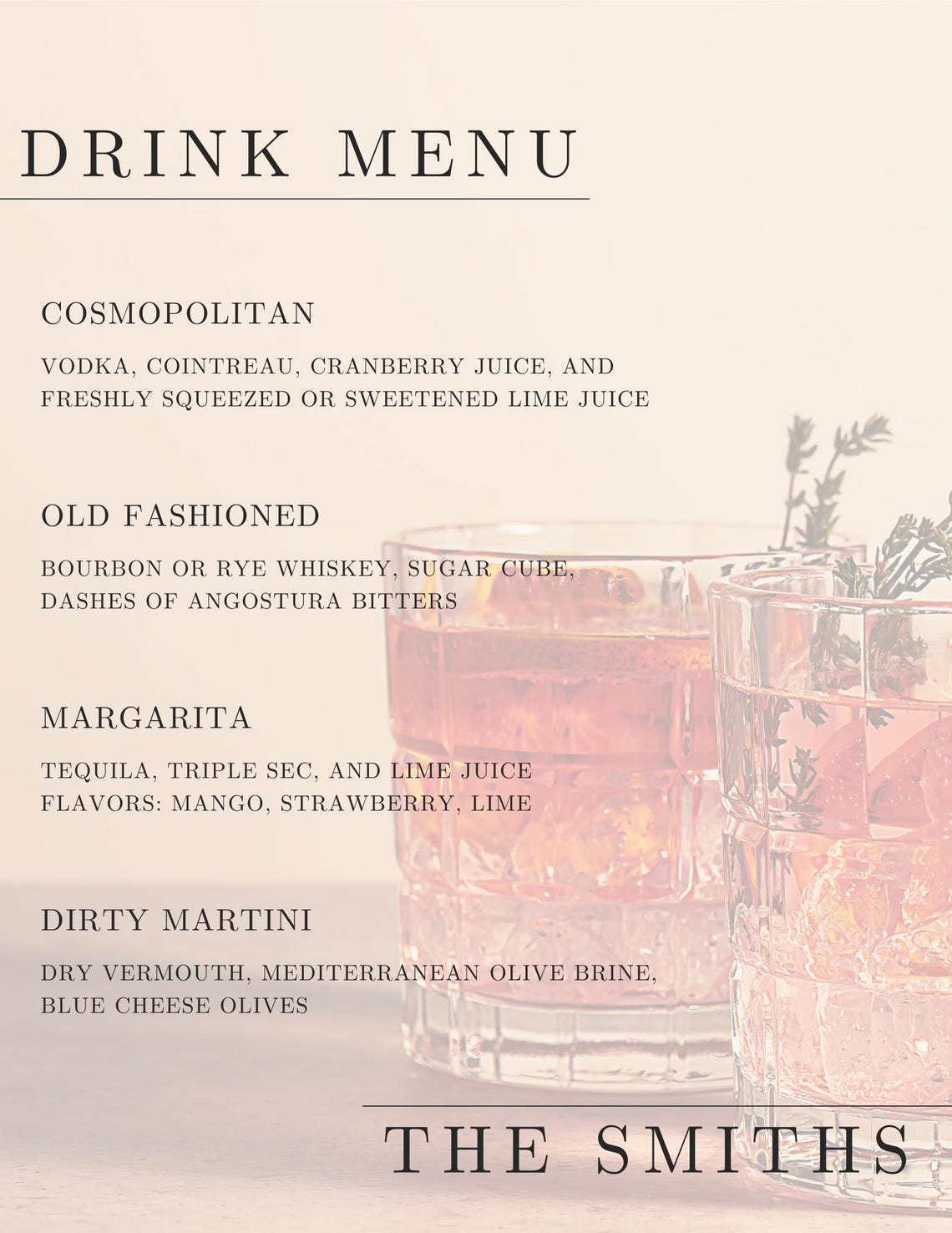 Customizable Drink Menu Template: Wedding & Party Bar Menu (digital ...