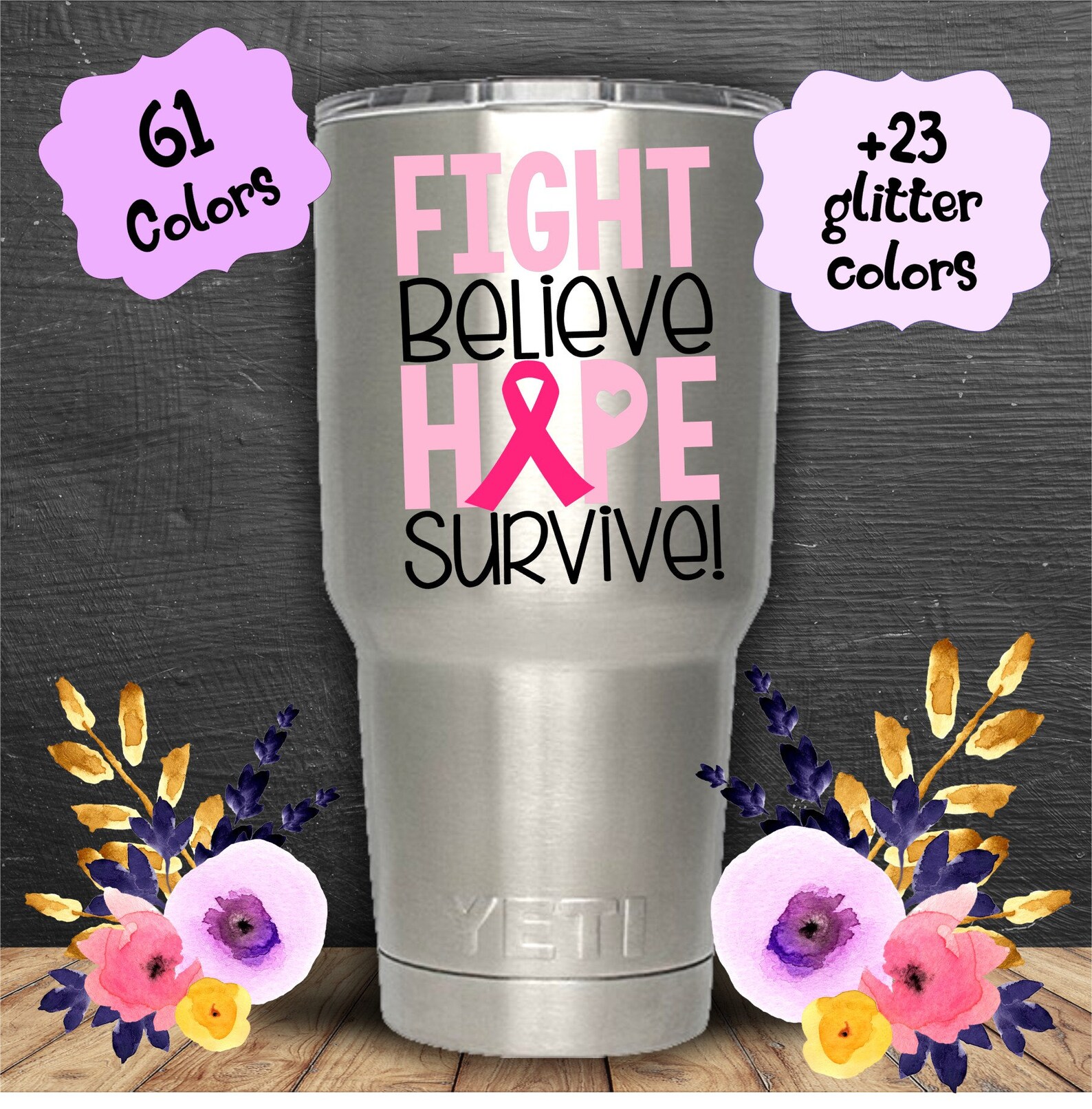 Breast Cancer Awareness yeti decal yeti cup decal car Etsy