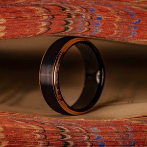 BLACK with ROSE GOLD Edge Ring, 8mm Brushed Tungsten with rose gold plated edges. Unique Wedding or Engagement Band. image 3