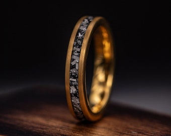 GELB GOLD METEORIT Ring, Meteorit Ehering, echter Meteorit Ring, Damen Ehering Gold, Gold Verlobungsring, Frauen 4 mm Band