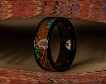 Turquoise & Wood Wedding Ring, Turquoise and Wood Engagement Ring, Unique Turquoise Wedding Band, Natural Wood Ring, Turquoise Ring, Stone