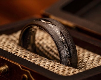 BLACK METEORITE RING with Sandblasted Finish, Men's Wedding Band Black, Black Meteor Ring, Black Wedding Band, Tungsten Ring, Meteorite Ring