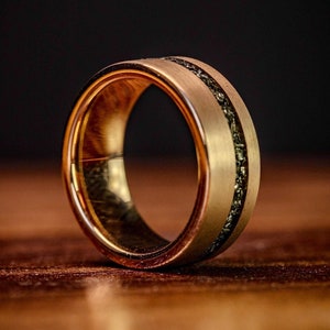 METEORITE WEDDING Ring, Rose GOLD Wedding Band with Real Meteorite Inlay, Men&#39;s Wedding Band Rose Gold, Mens Wedding Ring, Meteorite Ring
