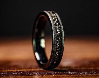 BLACK METEORITE RING, Women's Meteorite Wedding Ring, Black Meteorite Engagement Ring, Wedding Band,  Meteorite Ring for Women, His and Hers