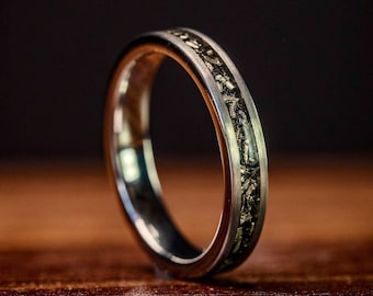 Meteoritenring Silber, Meteorit Ehering, echter Meteorit Ring, Frauen-Ehering Silber, Silber Verlobungsring, 4 mm Band