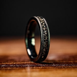 BLACK METEORITE RING, Women's Meteorite Wedding Ring, Black Meteorite Engagement Ring, Wedding Band,  Meteorite Ring for Women, His and Hers