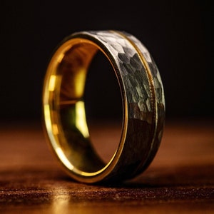 SILVER & GOLD WEDDING Ring, Men's Wedding Band Gold, Guitar String Ring, Mens Wedding Band Unique, Mens Wedding Band Silver, Mens Ring Gold