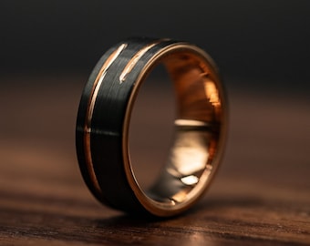 Black and Rose GOLD WEDDING RING | Unique Engagement Ring for Men | Rose Gold Ring | Black Wedding Ring | One of a Kind Wedding Ring | 8mm