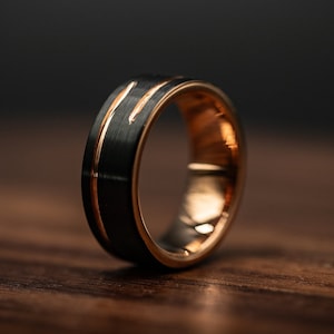 Black and Rose Gold Wedding Band: Unique Engagement Ring 8mm