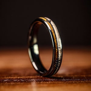 ANTLER & WOOD WEDDING Ring, Women’s Deer Antler and Wood Wedding Band, Real Deer Antler Engagement Ring, Deer Antler Ring, 4mm Wedding Ring