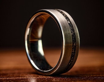 Silber Meteoriten Ring, Meteorit Ring, echte Meteorit Ring, Herren Ehering Silber, Silber Verlobungsring, Wolfram Band