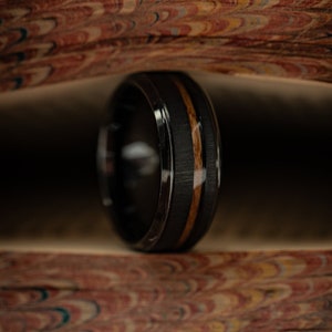 KOA WOOD RING, Black Brushed Tungsten and Koa Wood Ring, Koa Ring, Koa Wedding Band, Hawaiian Koa Ring, Mens Wedding Band, Tungsten Ring 8MM