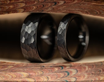 Couples Hammered Wedding Ring Set | Hammered Wedding Bands for Couples | His and Hers Rings | Unique Ring Sets for Couples