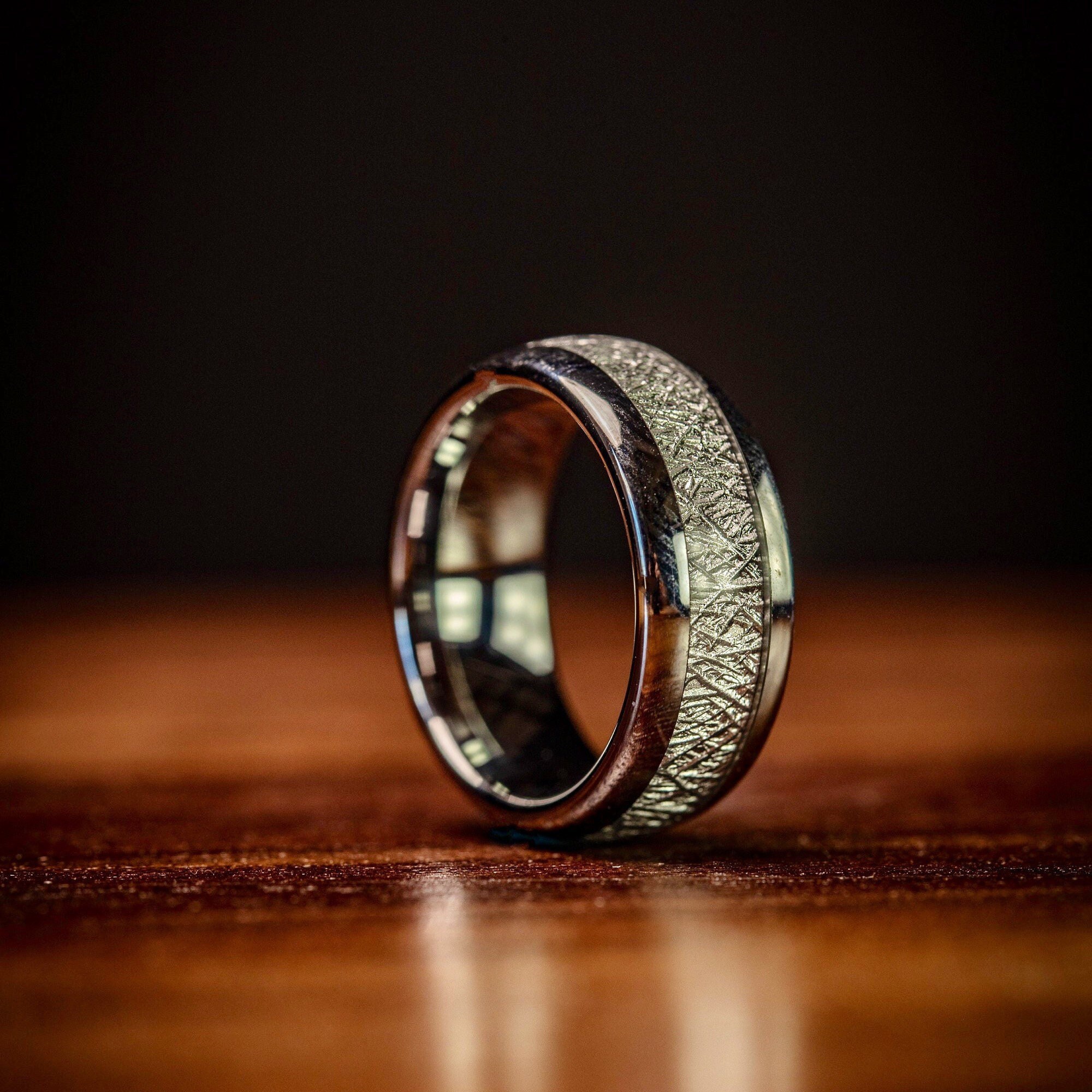 METEORITE RING Silver Wedding Ring Men's Meteorite Ring - Etsy