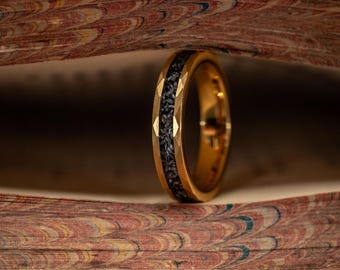 Fede nuziale in meteorite martellato color oro: anello di fidanzamento da donna placcato in oro giallo 18 carati, anello nuziale unico per donna