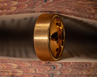 Fede nuziale in oro con finitura spazzolata - Anello di fidanzamento in tungsteno giallo 8 mm