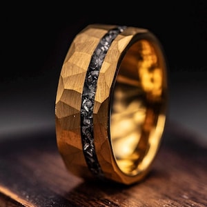 Herren Gold Meteorit Ehering, 18K Wolfram Band, 8 mm