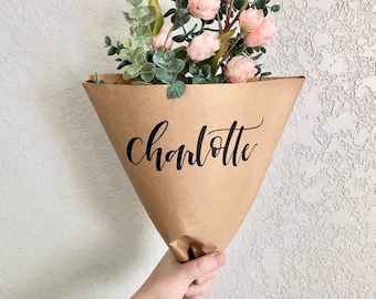 Personalized Bouquet Paper Sleeve, 12x12 bouquet sleeve, handlettering, custom handlettering, mothers day, graduation, wedding
