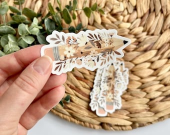 Floral No. 2 Pencil Sticker, Boho Neutral Vinyl Decal