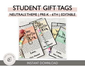 Neutral Boho Student Gift Tag, Editable PDF (Instant Download)