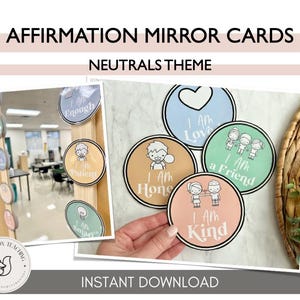 Neutrals Affirmation Spiegelkarten, positive Affirmationen, Lehrerdekor, Lehrerbedarf, zurück in die Schule, sofortiger Download, druckbar