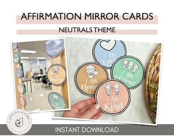 Neutrals Affirmation Mirror Cards, Teacher Decor (Printable)