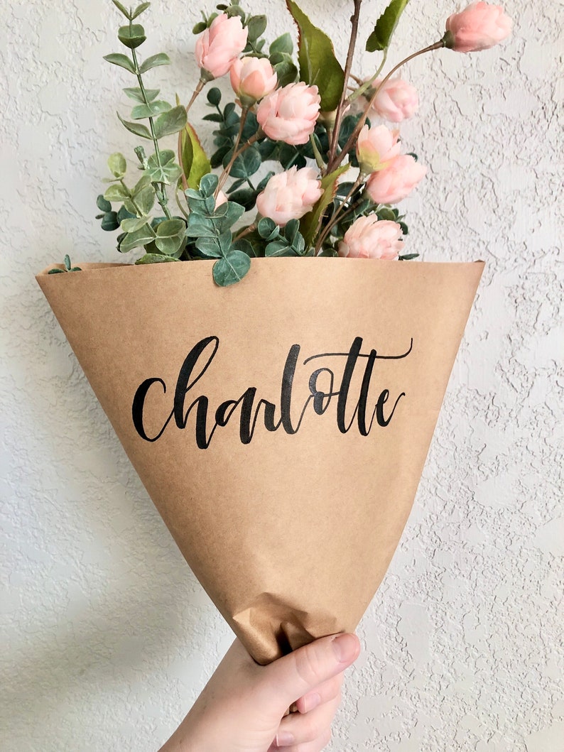 Personalized Flower Bouquet Paper Sleeve Kraft Flower Etsy
