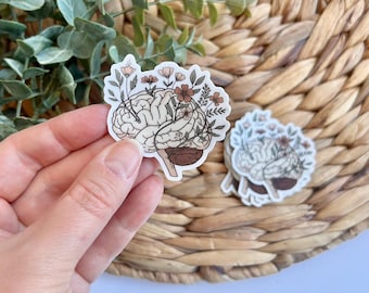 Brain & Florals Sticker, Neurodiversity, Mental Health Vinyl Decal