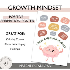 Growth Mindset Poster, Positive Affirmation Poster, SEL, teacher decor, teacher supplies, back to school, instant download, printable