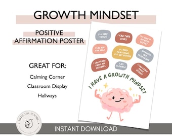 Growth Mindset Positive Affirmation Poster, Teacher Decor (Printable)