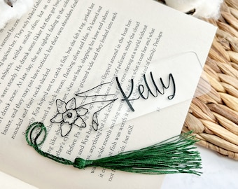 Birth Flower Bookmark, Personalized Floral Bookmark, Acrylic Bookmark Gift, Name Bookmark, Book Club Gift, Teacher Gift
