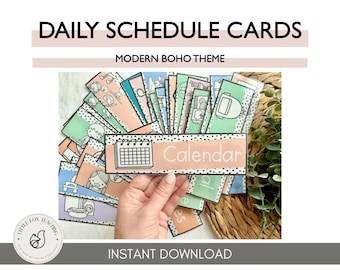 Boho Klassenzimmer Stundenplan Karten, Lehrer Dekor (druckbar, Instant Download)