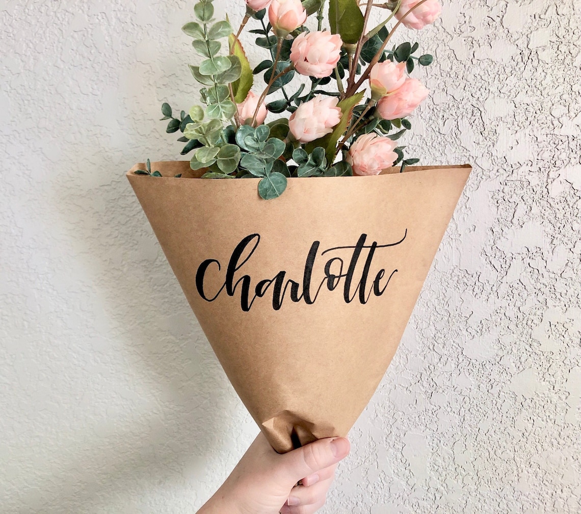 Personalized Flower Bouquet Paper Sleeve Kraft Flower Etsy