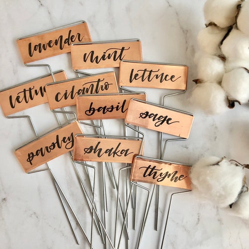 Copper Garden Markers, Herb Plant Tags, Handlettered Gardent Tag