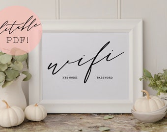 WiFi-wachtwoordteken afdrukbaar, wifi-wachtwoordteken, bewerkbaar teken, kamerinrichting, wifi-afdrukbaar, instant download, wifi-wachtwoord