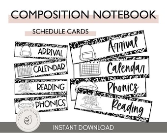 Composition Notebook Schedule Cards, Classroom Decor (Instant Download)