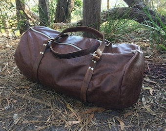 Hand-Stitched Leather Duffel Bag