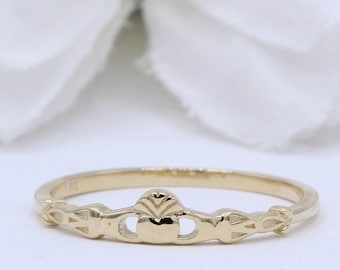 Irish Claddagh Ring Promise Ring 14K Yellow Gold Celtic Trinity Minimalist Petite Dainty Claddagh Engagement Ring Wedding Anniversary
