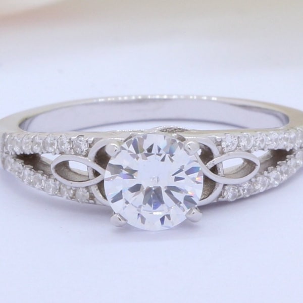 Celtic Trinity Art Deco Wedding Engagement Bridal Ring 1.50 Carat Round Simulated Diamond Accent Solid 925 Sterling Silver Bridal Wedding