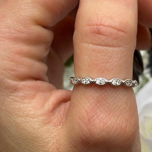1.8mm Half Eternity Art Deco Wedding Band 925 Sterling Silver Simulated Diamond