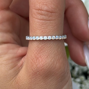 Sterling Silver Eternity Band Ring: 2mm Simulated White Opal Stackable