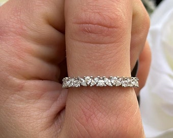 4mm Art Deco Half Eternity Round Marquise Simulated Diamond CZ Wedding Band Ring 925 Sterling Silver Abstract